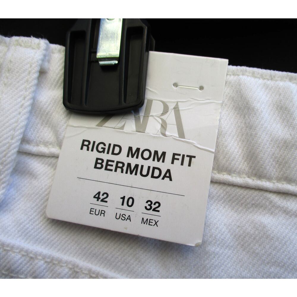 Nwt ZARA White High Waisted Rigid Mom Fit Shorts Women's Size 10 - Picture 5 of 8